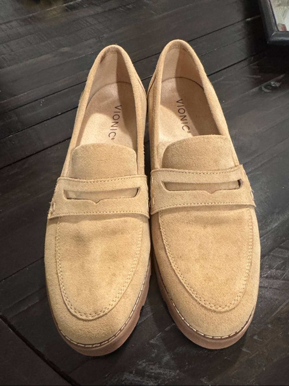 Vionic Women’s Tan Suede Penny-Style Slip-Ons